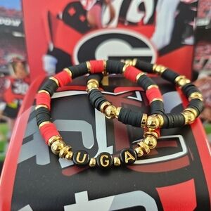 UGA Black Red Gold Beaded Bracelet Set